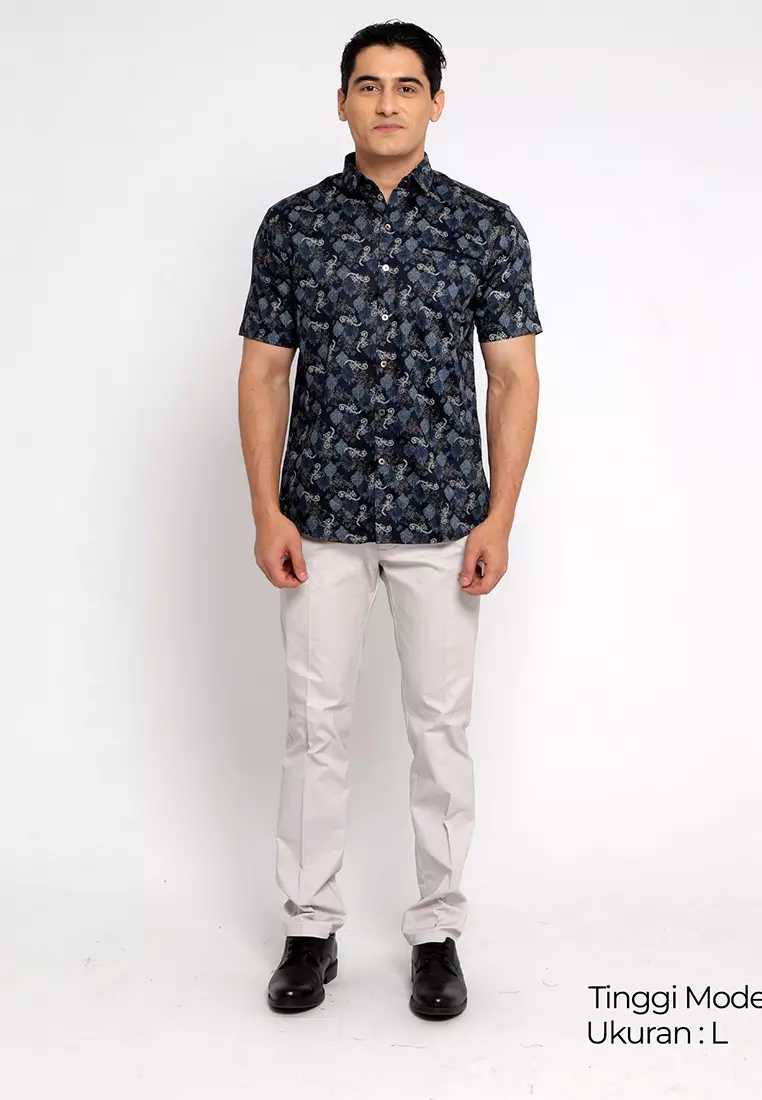 Simple Perfect Kemeja Batik Pria Lengan Panjang Casual Premium 2270 Navy