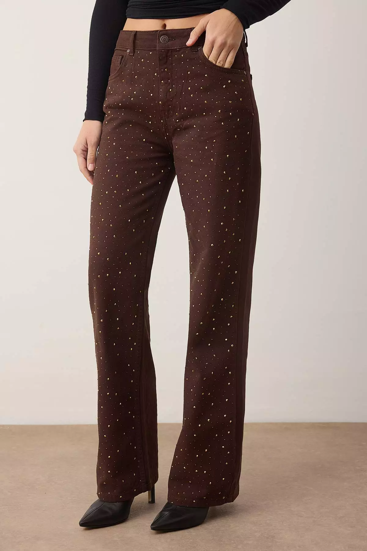 Brown Stone High Waist Wide Leg Jeans Twoaw23Je442