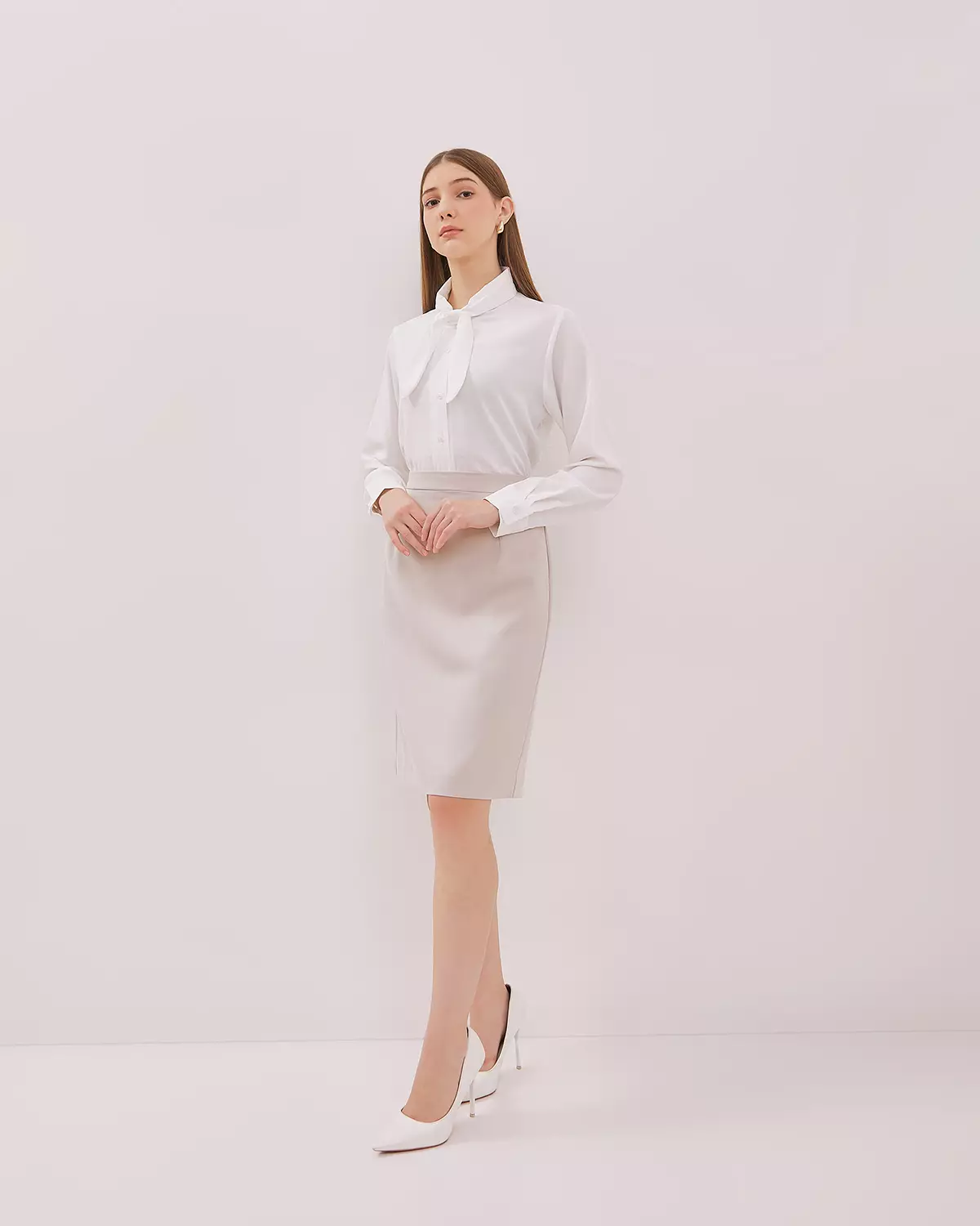 WOMEN'S FORMAL CREAM PENCIL SKIRT