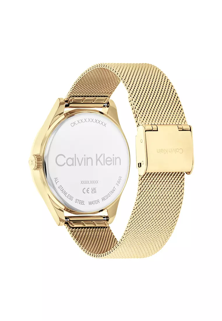 Women's Ionic Thin Gold Plated Steel Mesh Bracelet and Gold Dial Quartz Multifunction Watch - CK25100011