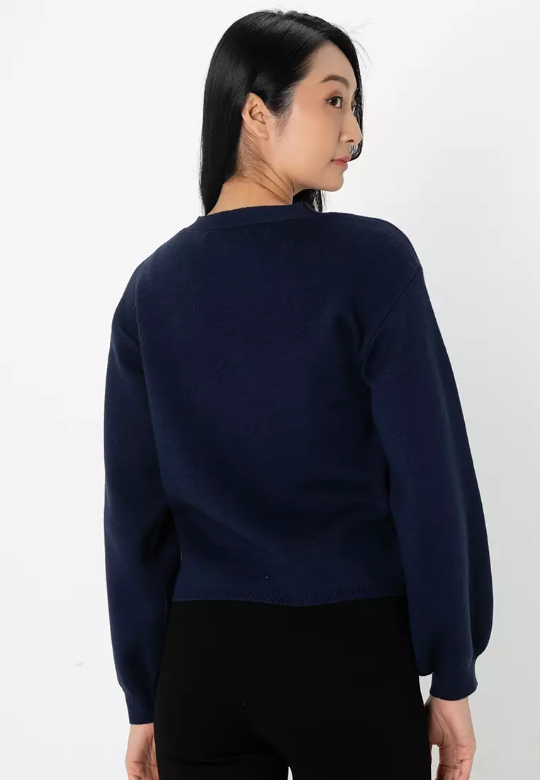 Gold Long Sleeves V-Neck Button Cardigan