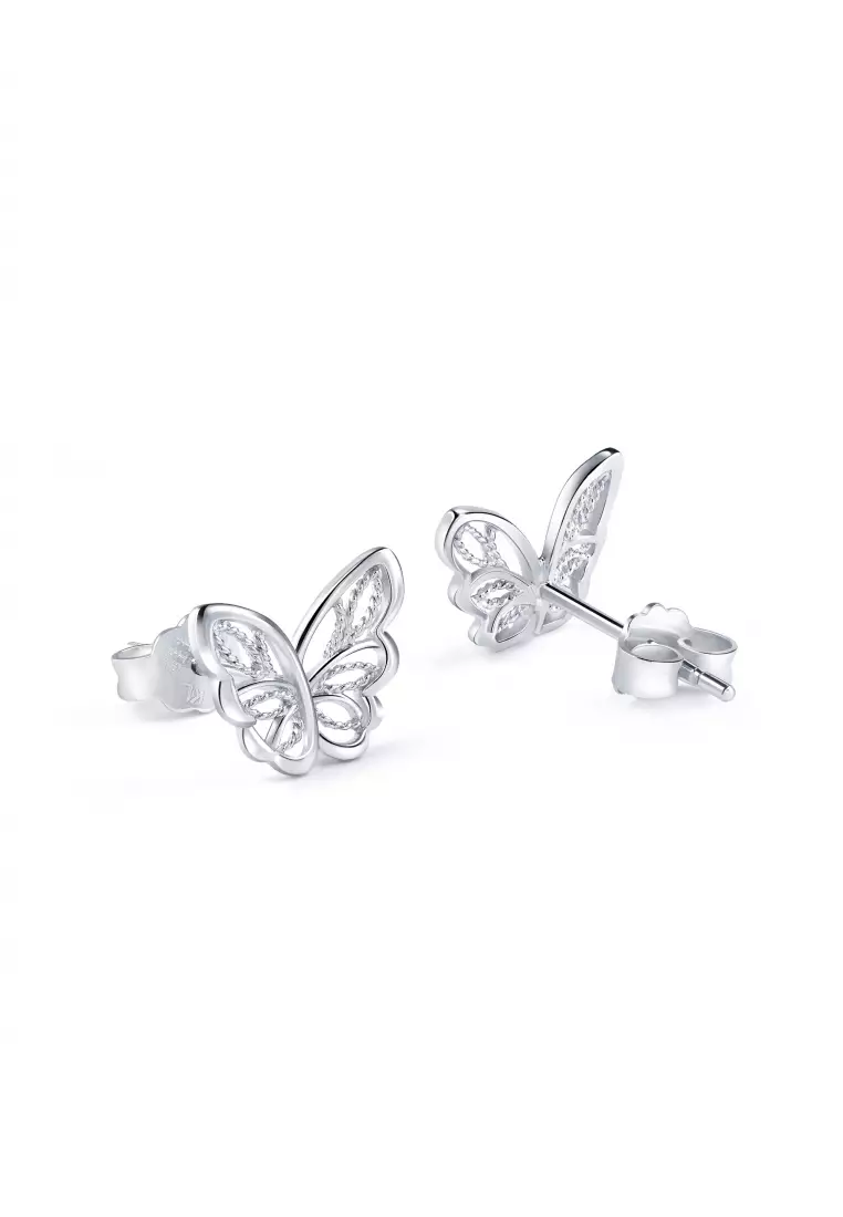 950 Platinum Lace Butterfly Stud Earrings for Women 90255E