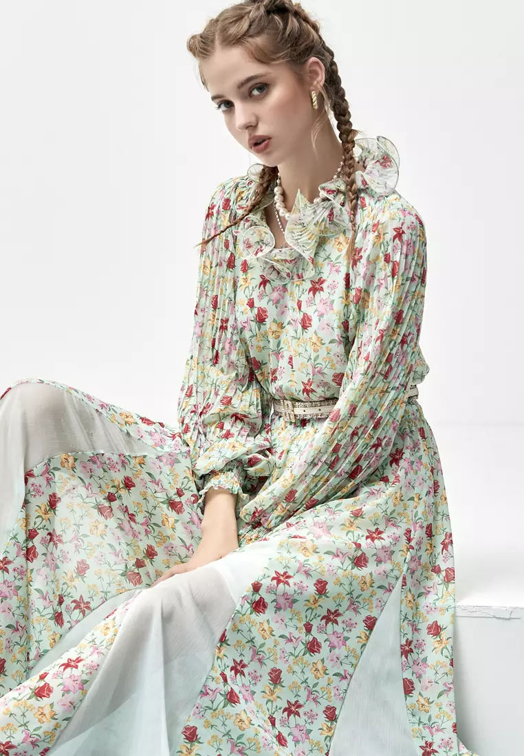 Bold Floral Print Chiffon Maxi Dress