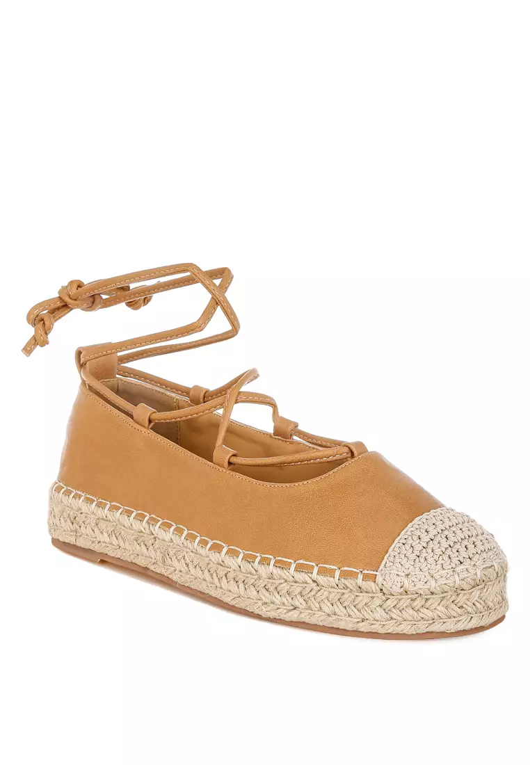 Woven Toe Lace-Up Espadrilles in Tan
