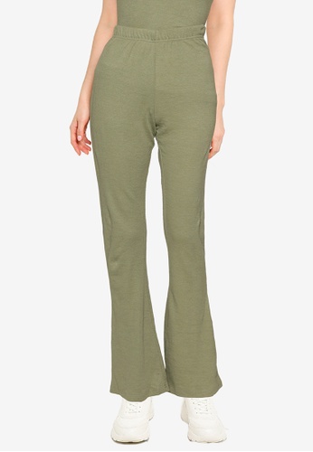 Public Desire green Ribbed Shaped Flare Trousers A98CBAA1E5D3ABGS_1