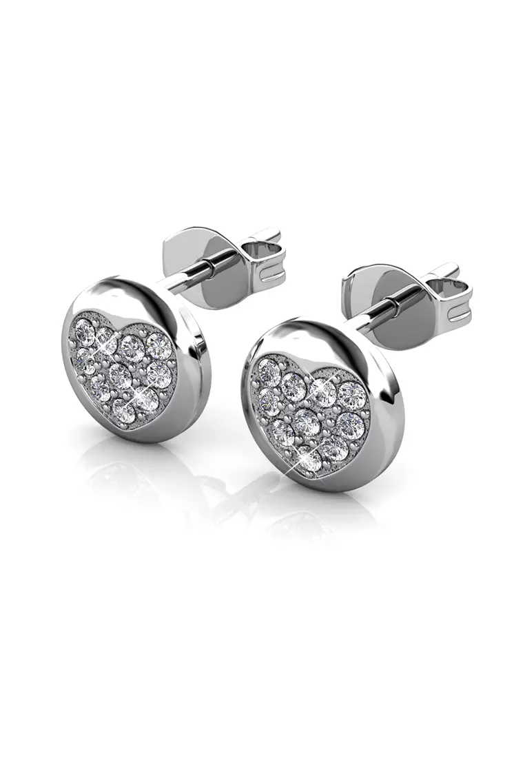 Faith Heart Earring White Gold - Anting Crystal by Her Jewellery