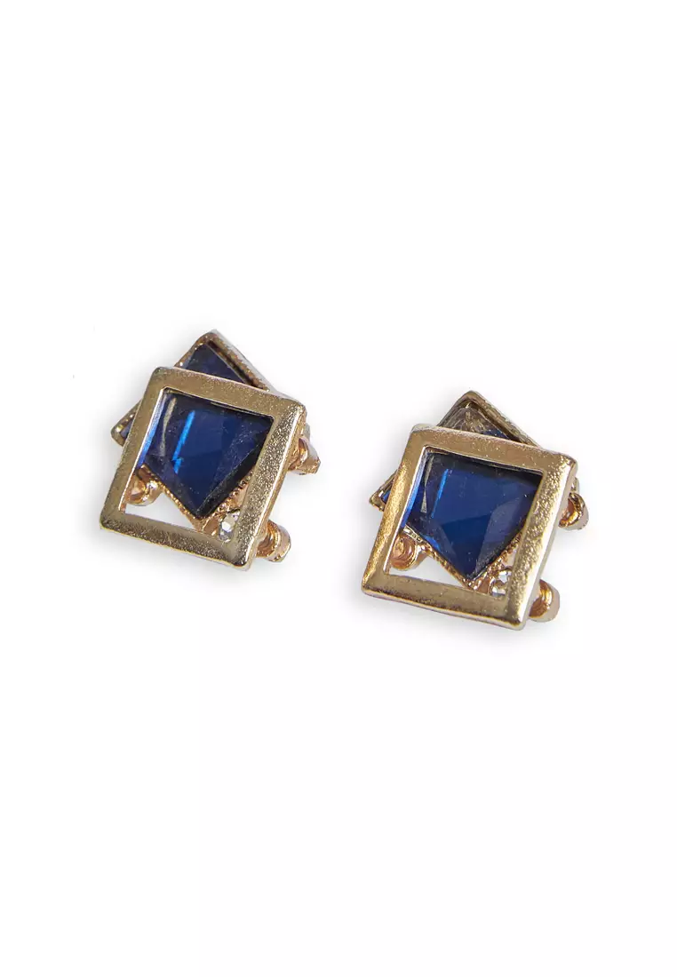 Anting Kristal Persegi Perhiasan Aksesoris Fashion Wanita Premium Quality - Blue