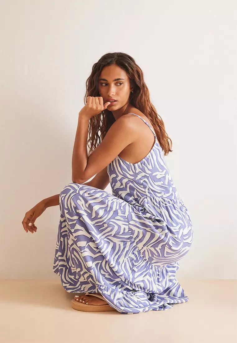 Long Blue Zebra Ruffle Dress