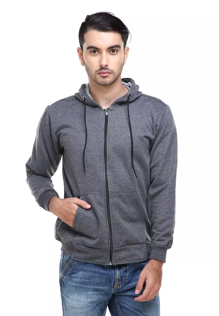 Clover Jaket Sweater Hoodie Polos Pria Casual Plain Jacket Material Fleece ORIGINAL - Dark Gray