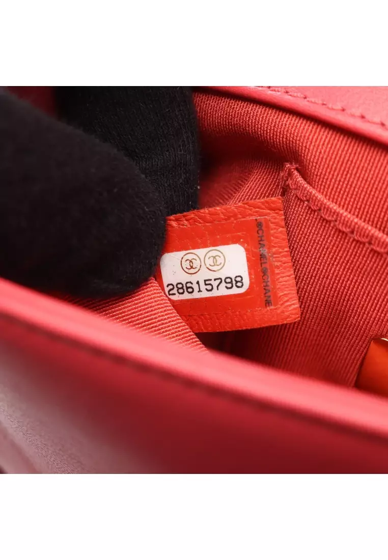 Pre-Loved Chanel matelasse chain shoulder bag leather Red multicolor gold hardware