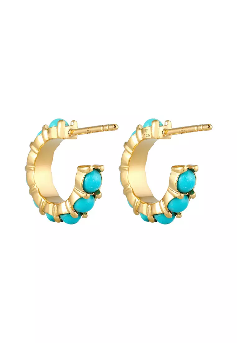 Anting Perhiasan Perak 925 Wanita Turquoise Boho Gold Plated