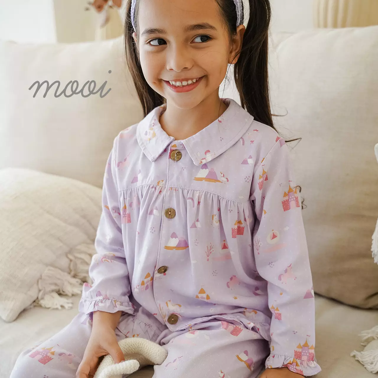 Mooi Piyama Panjang Anak Baju Tidur Cheryl Anak Long Pajamas Kids - White