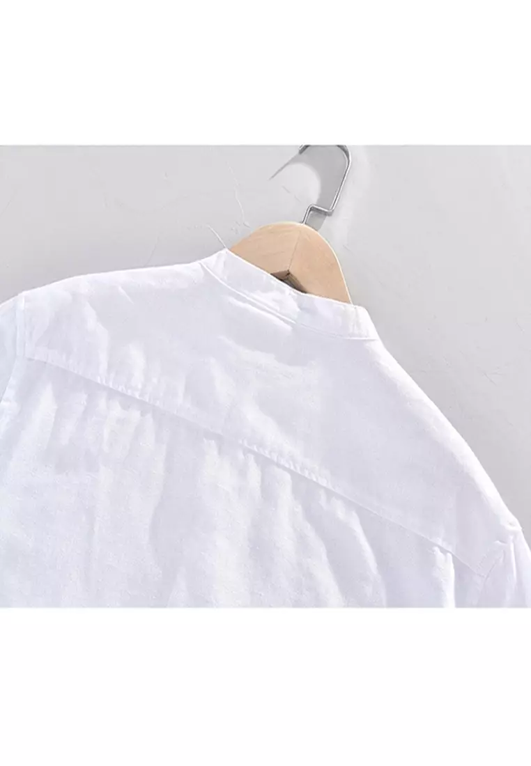 Literary And Simple Round Neck Cotton Linen Shirt WM603