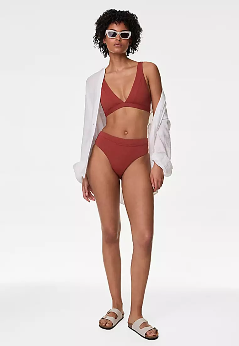 Textured High Waisted High Leg Bikini Bottoms