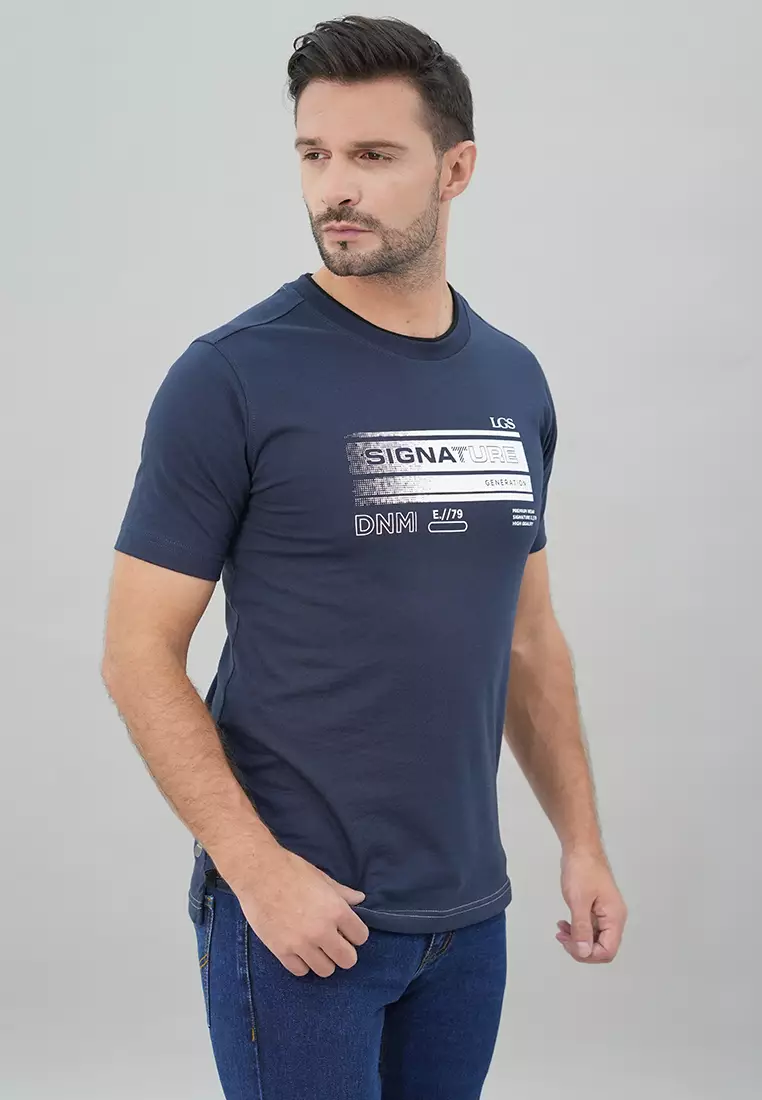 LGS - Slim Fit - Kaos Casual Pria - Lengan Pendek - Polos - Biru - JTS.322.S3205F.01.C