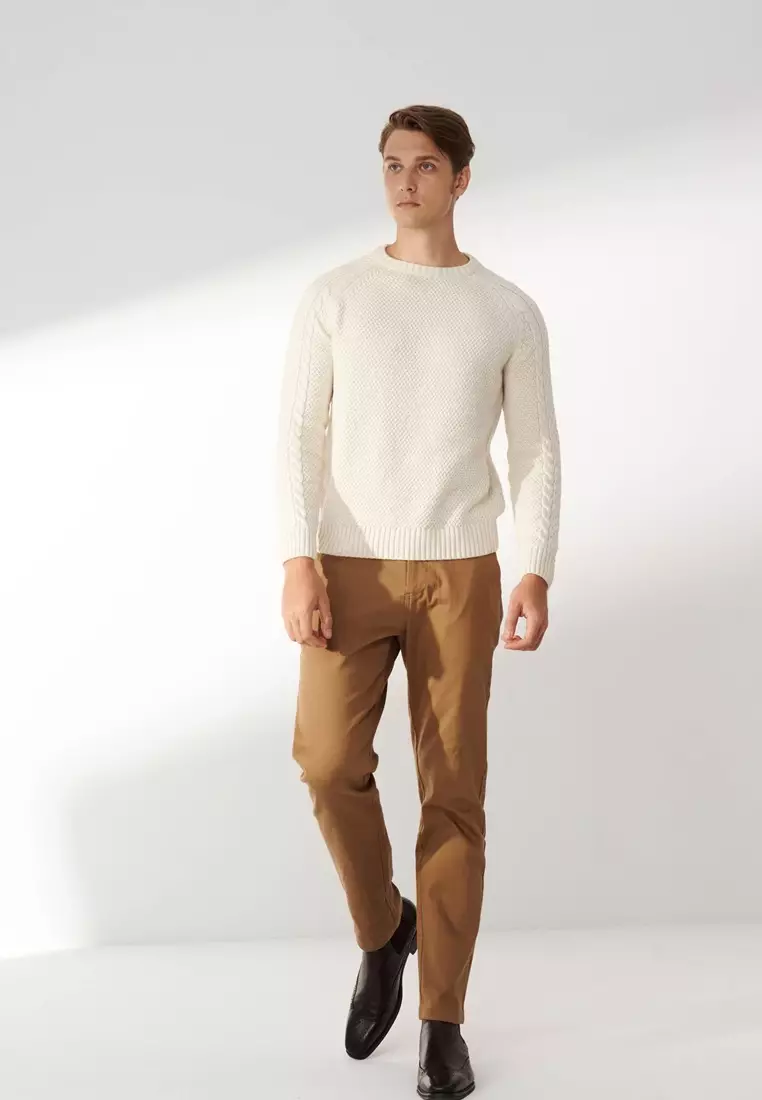 Off-white Cable-Knit Crew Neck Sweater