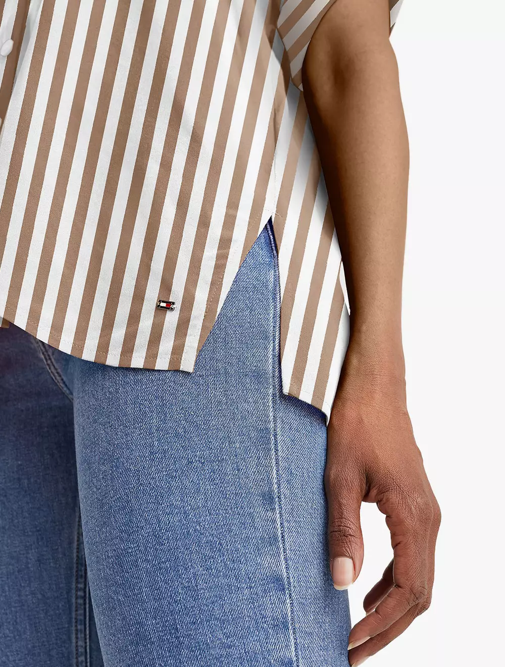 TOMMY HILFIGER - STRIPE SHORT-SLEEVE BLOUSE - Khaki - brown