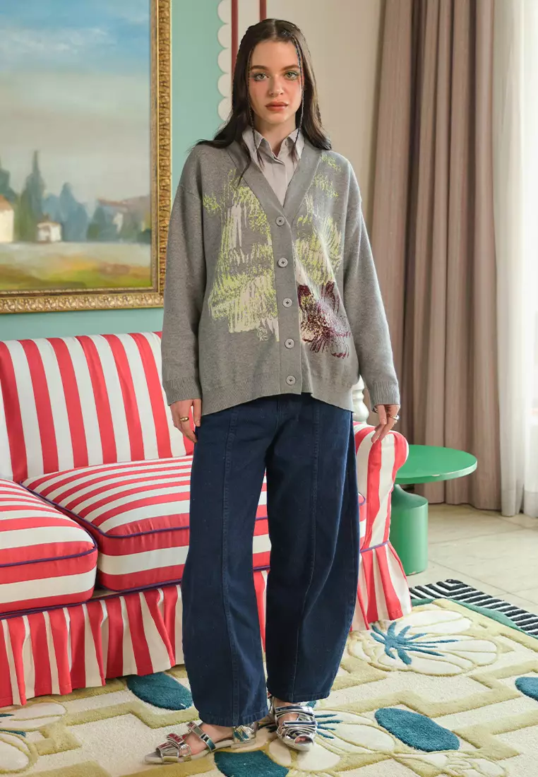 Kami Rheyna Embroidery Cardigan Dark Grey