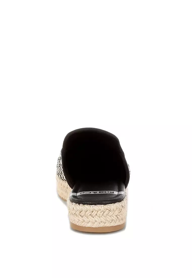 黑色拉菲草一腳蹬穆勒鞋