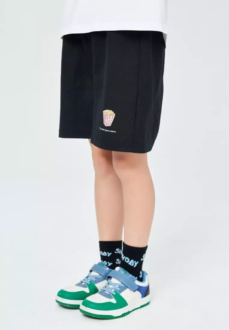 Drawstring Knitted Graphic Print Short