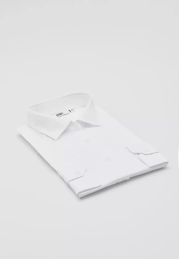 白色尖領修身版長袖襯衫