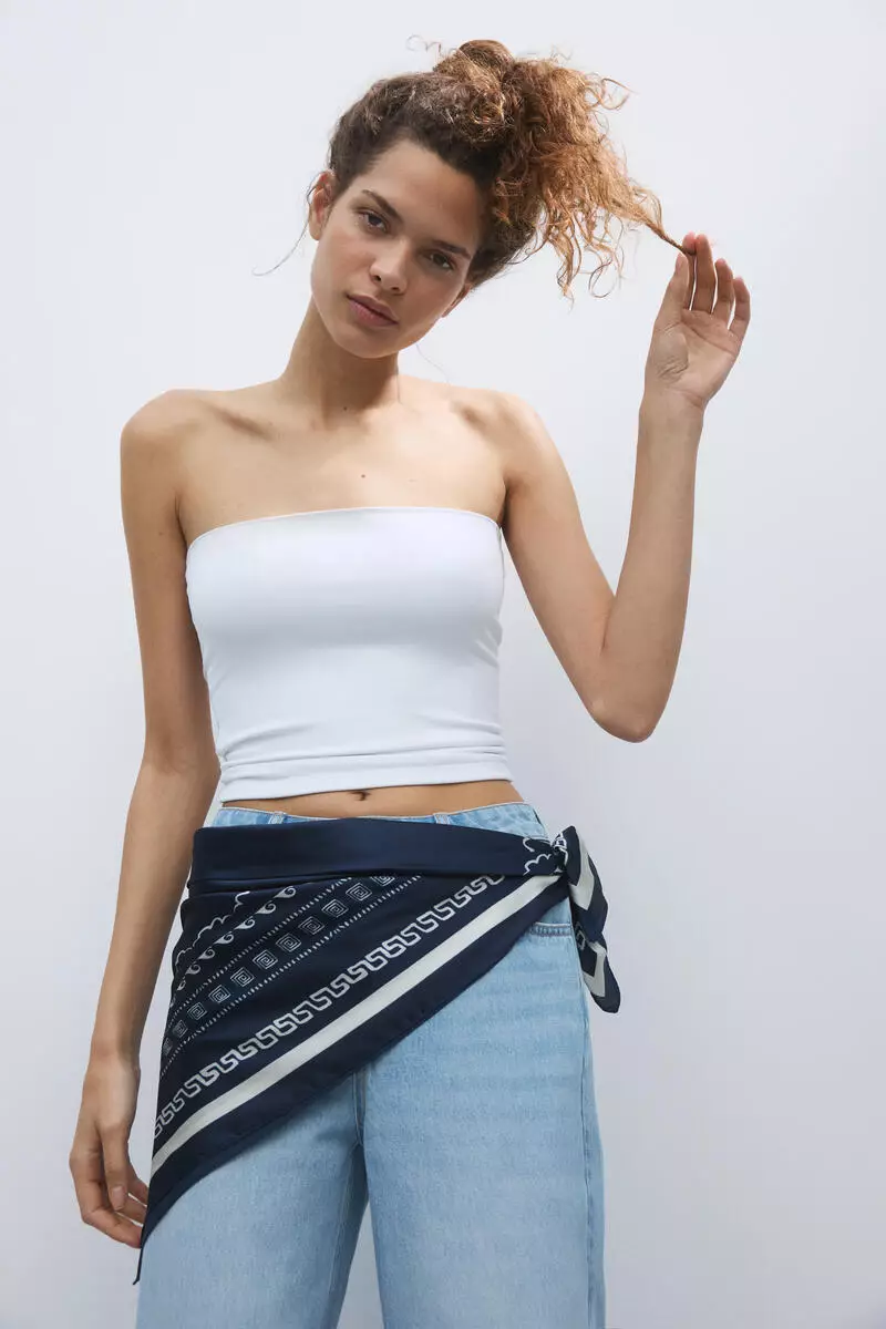 Straight High Waist Scarf-detail jeans