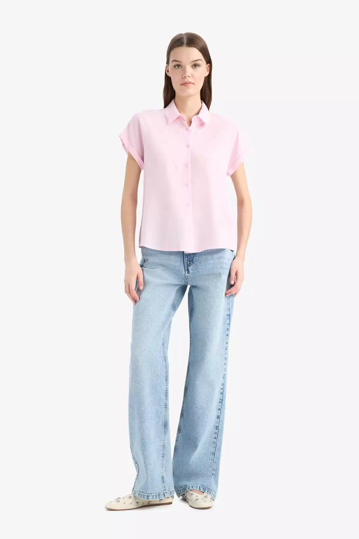 Regular Fit Basic Plain Viscose Short Sleeve Shirt N7819Az25Sp