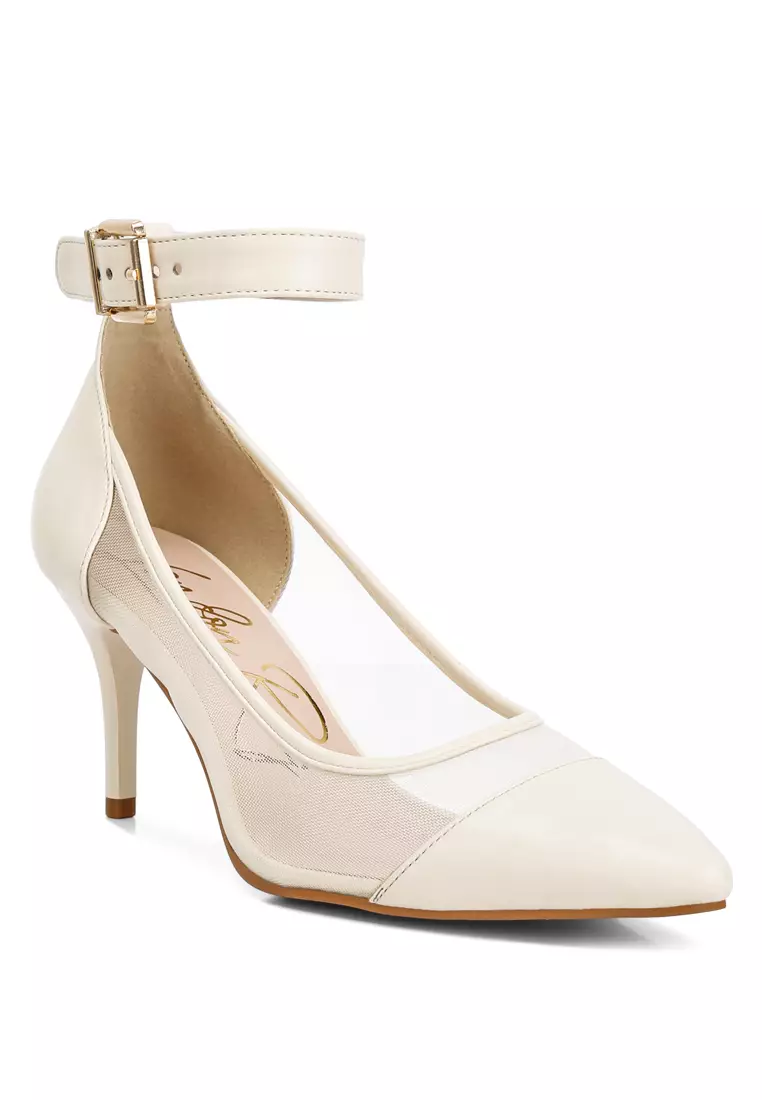 Pompa Tali Pergelangan Kaki Ujung Runcing Krem