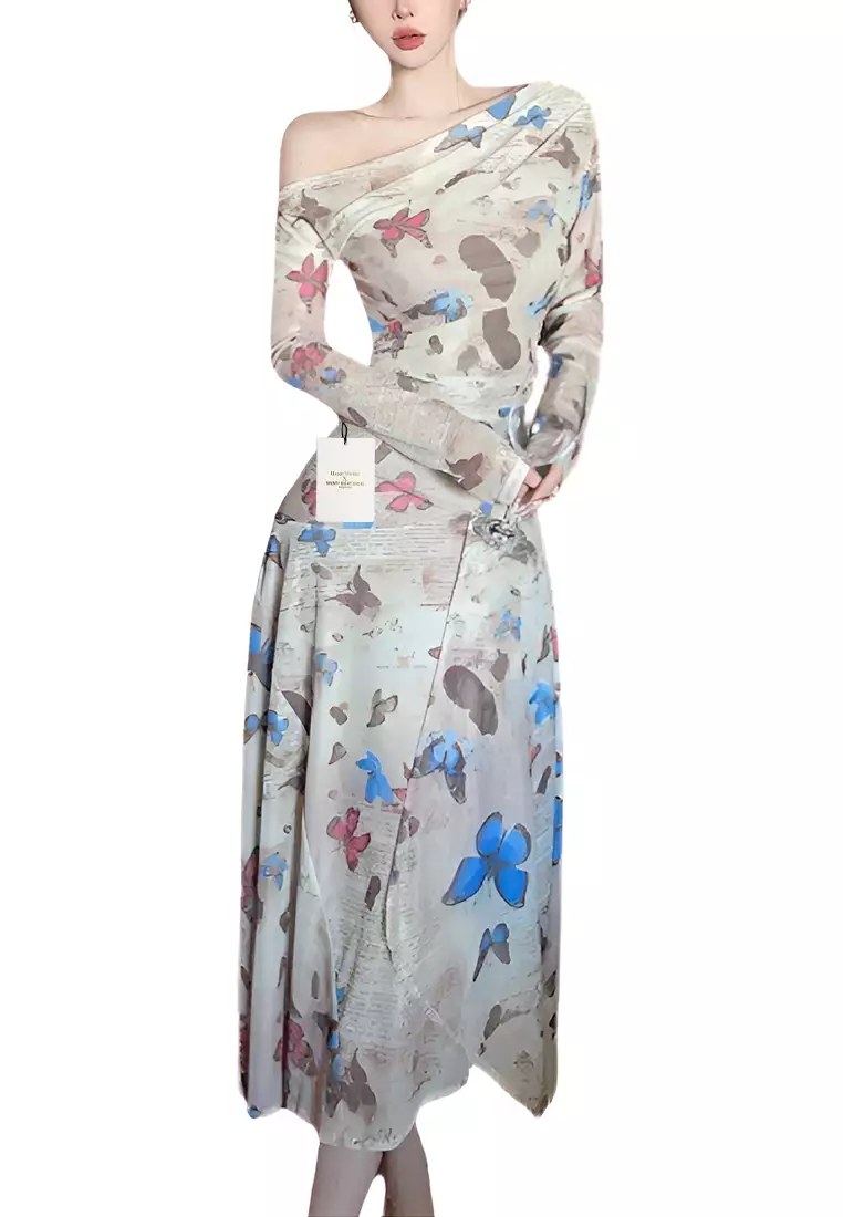 Buy Twenty Eight Shoes Butterfly Print Off Shoulder Bodycon Dress