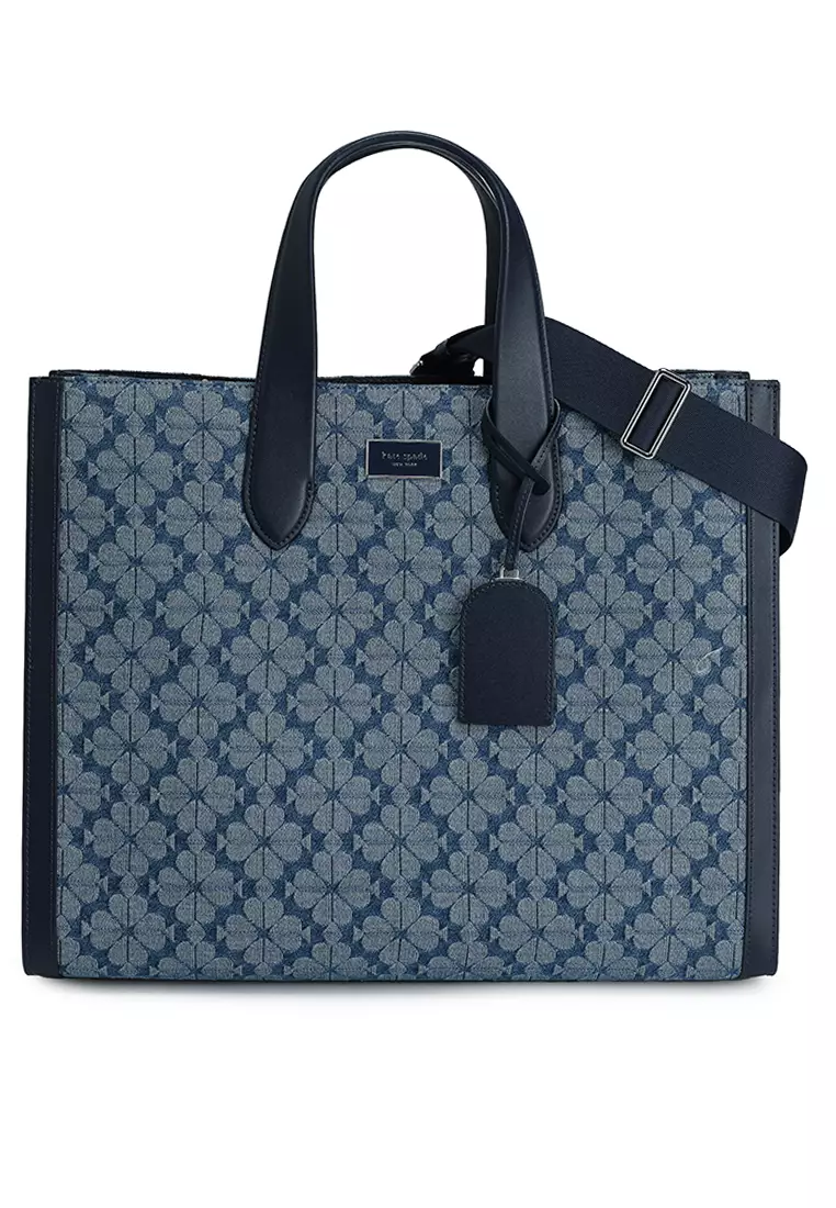 kate spade ケイトスペード トートバッグ フラワージャガード ブルー スペード フラワー ジャカード ストライプ エブリシング ミディアム