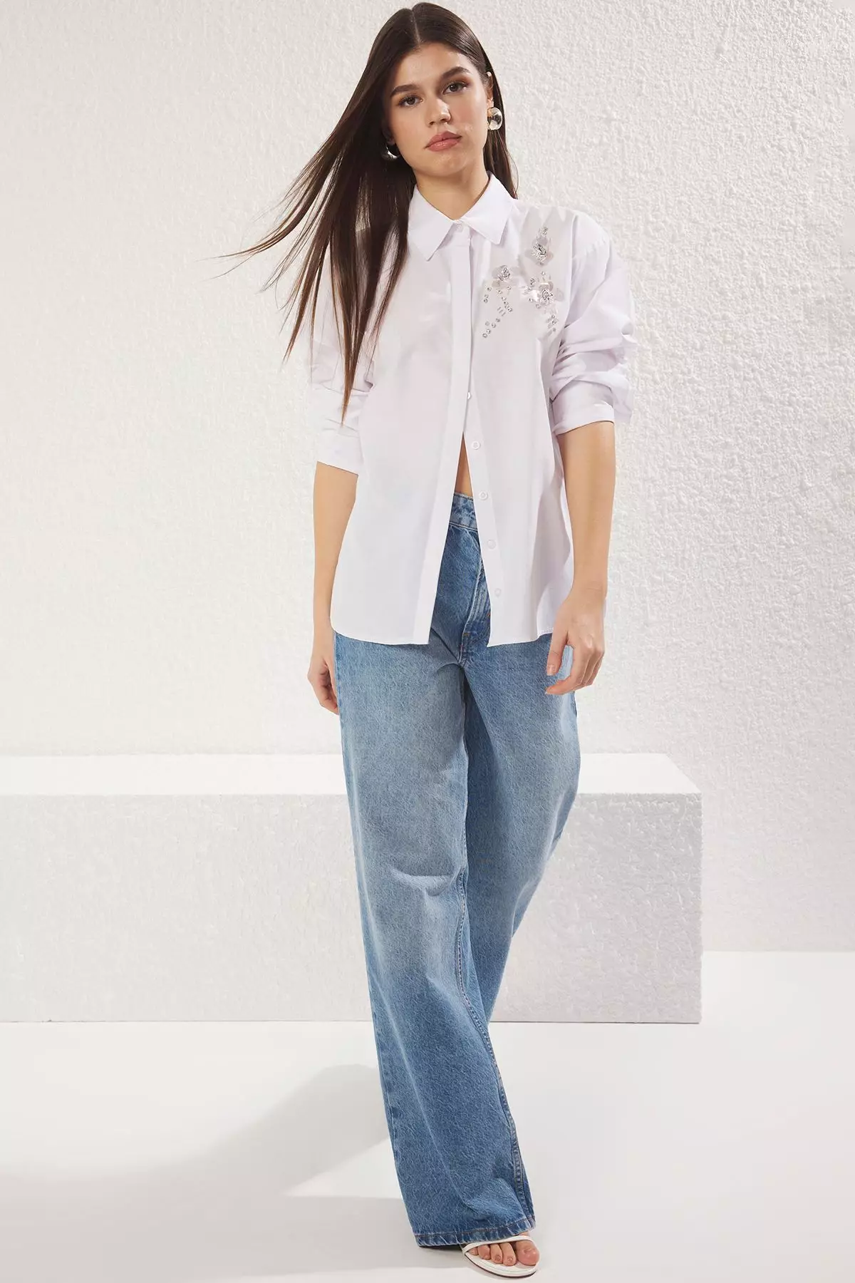 White Plain Long Oversize Shirt