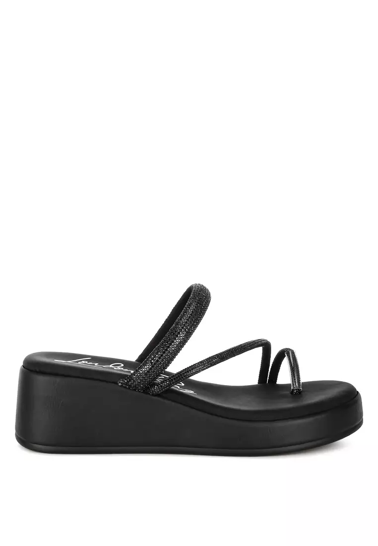 Discount on London Rag  shoes - SKU: Black Slip On Rhinestone Sandals