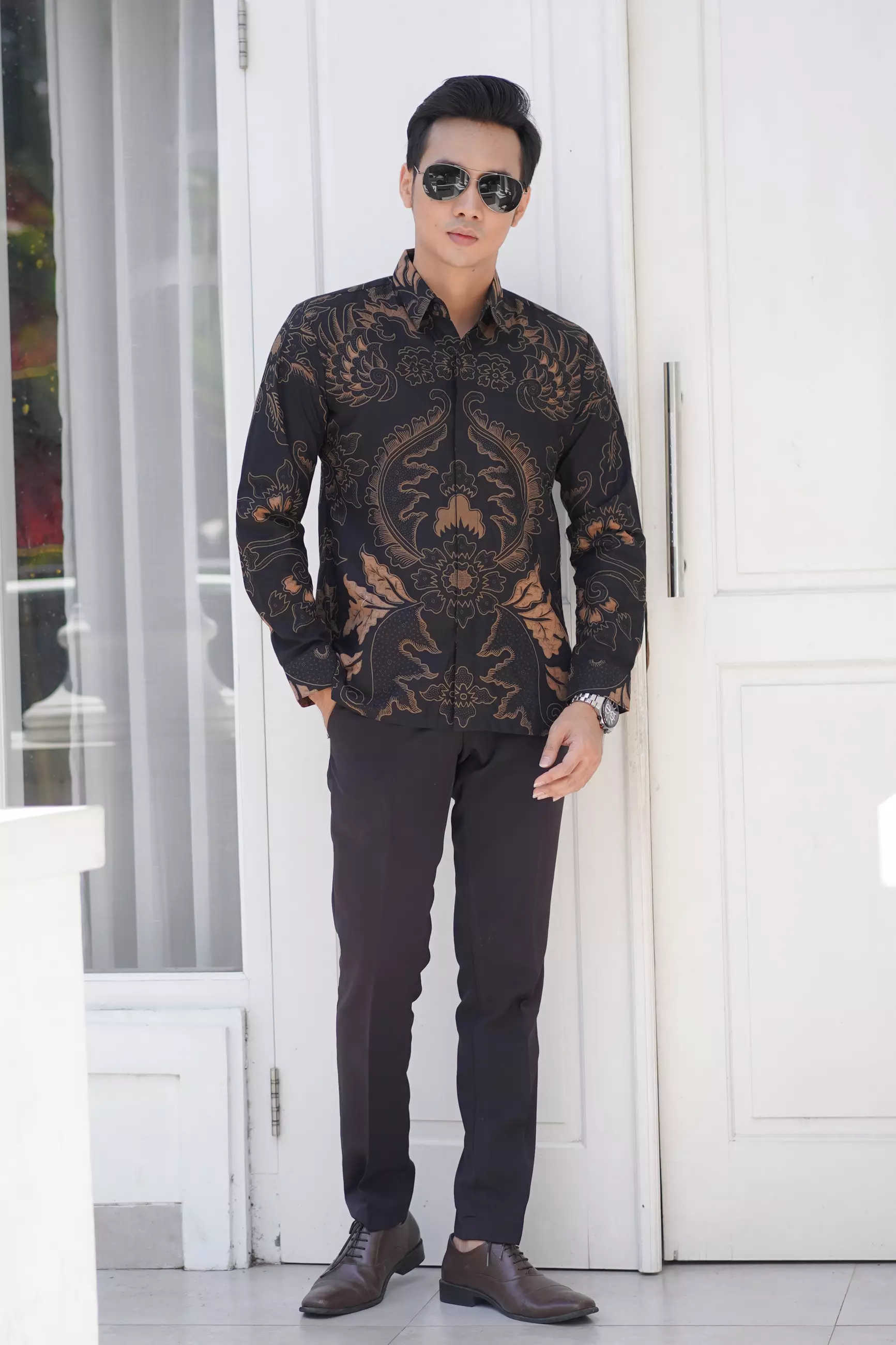 Kemeja Batik ARKANZA Motif Samanhudi Coklat Lengan Panjang Lapis Furing Slimfit Katun Premium