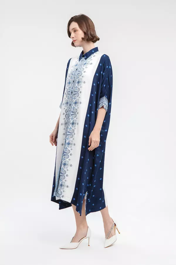 MINIMAL - Perucha - Kaftan Shirt Motif Etnik - Navy Warna Navy