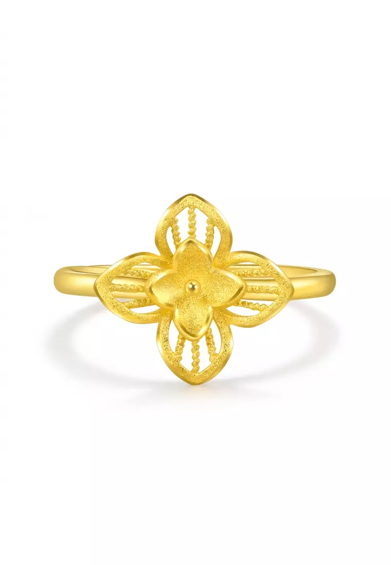 999.9 24K Solid Gold Chinese Wedding Lilac Blossom Adjustable Ring for Women 95304R