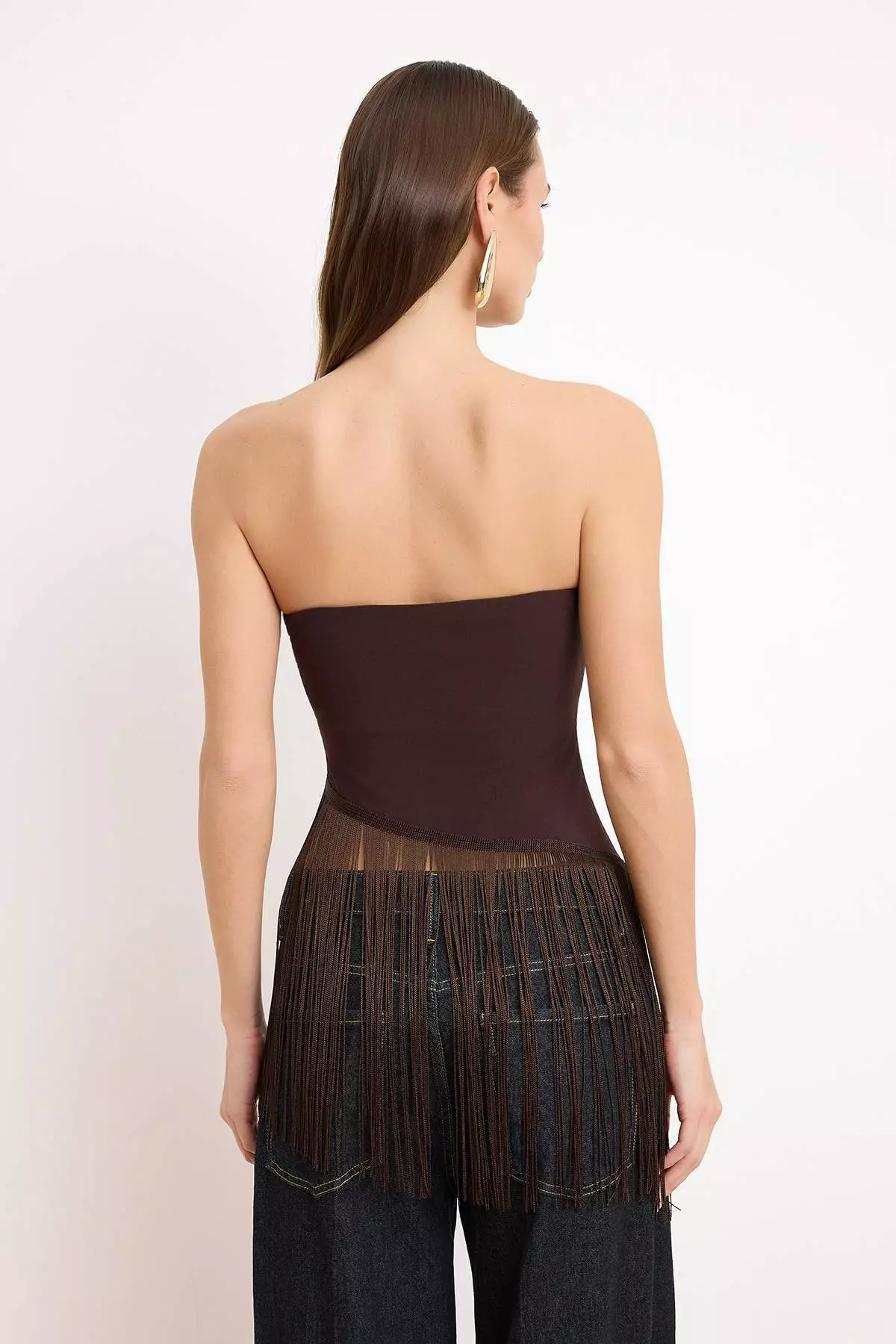 Brown Tassel Detailed Fitted Blouse Tprss26Bz34