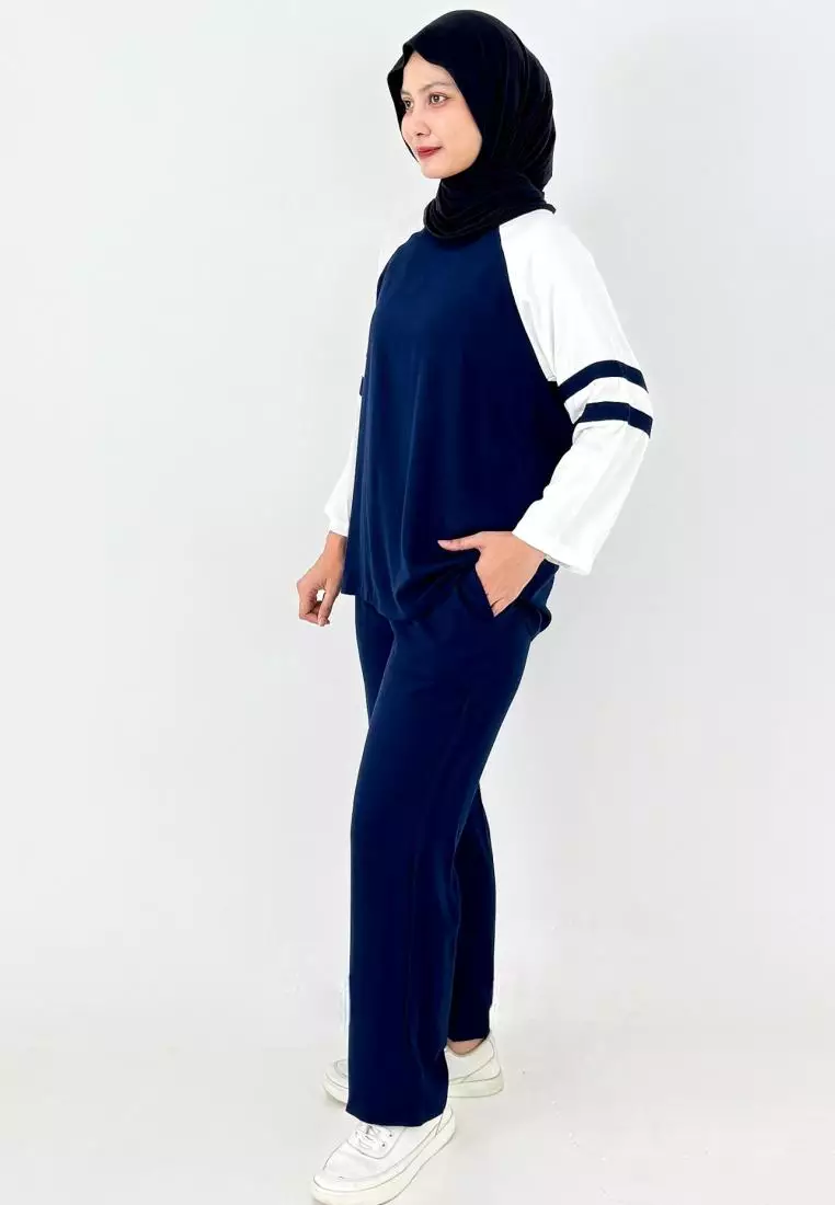 Set Katun Helmi (Setelan Piyama lengan Panjang Wanita) Navy