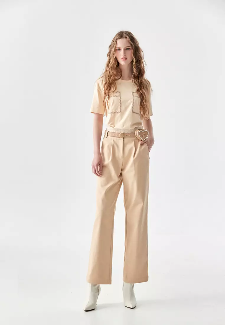 Double Layer Waistband Straight Cut Pants