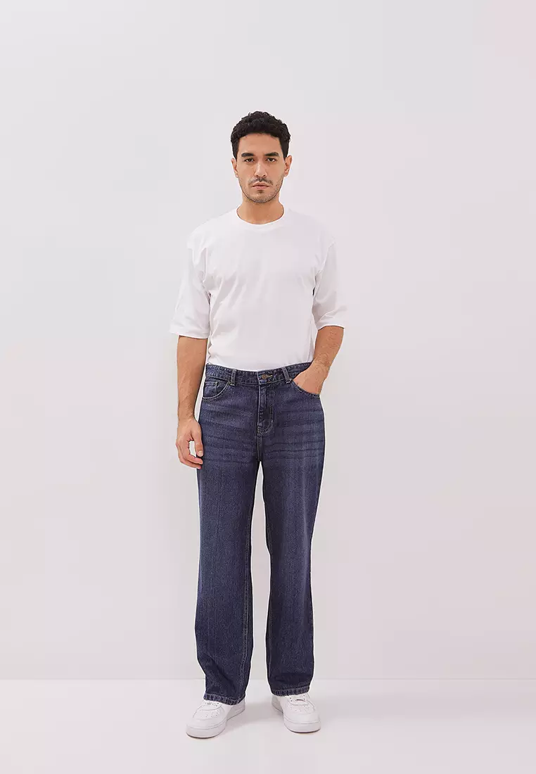 DUST Celana High Loose Jeans Ananta Dark Blue Comfease (DM.3902)