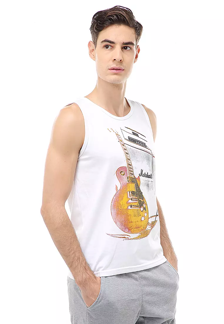 Agies Pakaian Dalam Pria Tank Top Singlet Guitar Motive Material Cotton ORIGINAL - White