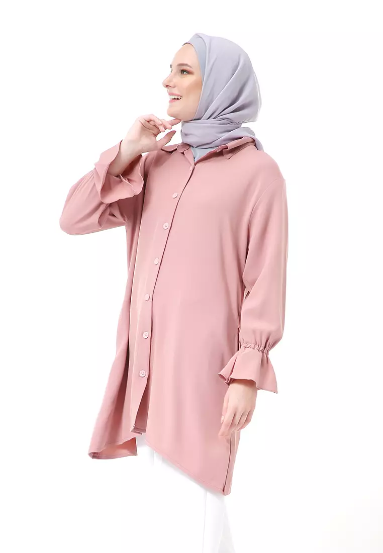 Aleina Blouse Muslimah Atasan Wanita Long Sleeve Premium High Quality - Dusty Pink