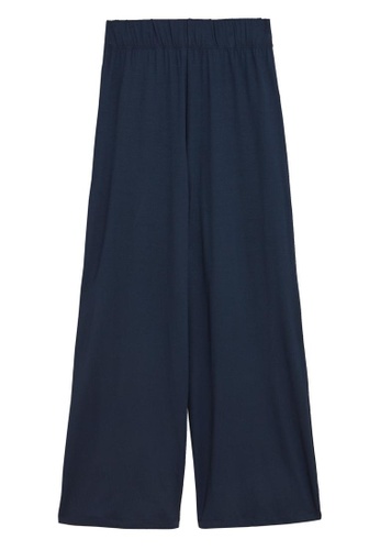 MARKS & SPENCER blue M&S Jersey Wide Leg Cropped Trousers 37A56AA65B2EF6GS_1