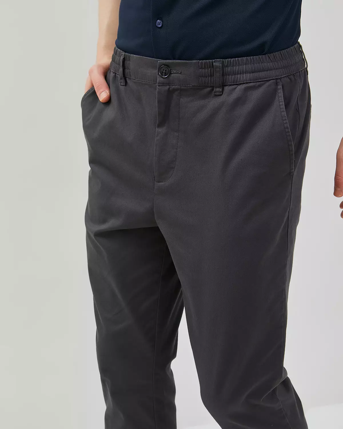 MEN'S DARK GREY ELASTIC WAIST CHINOS