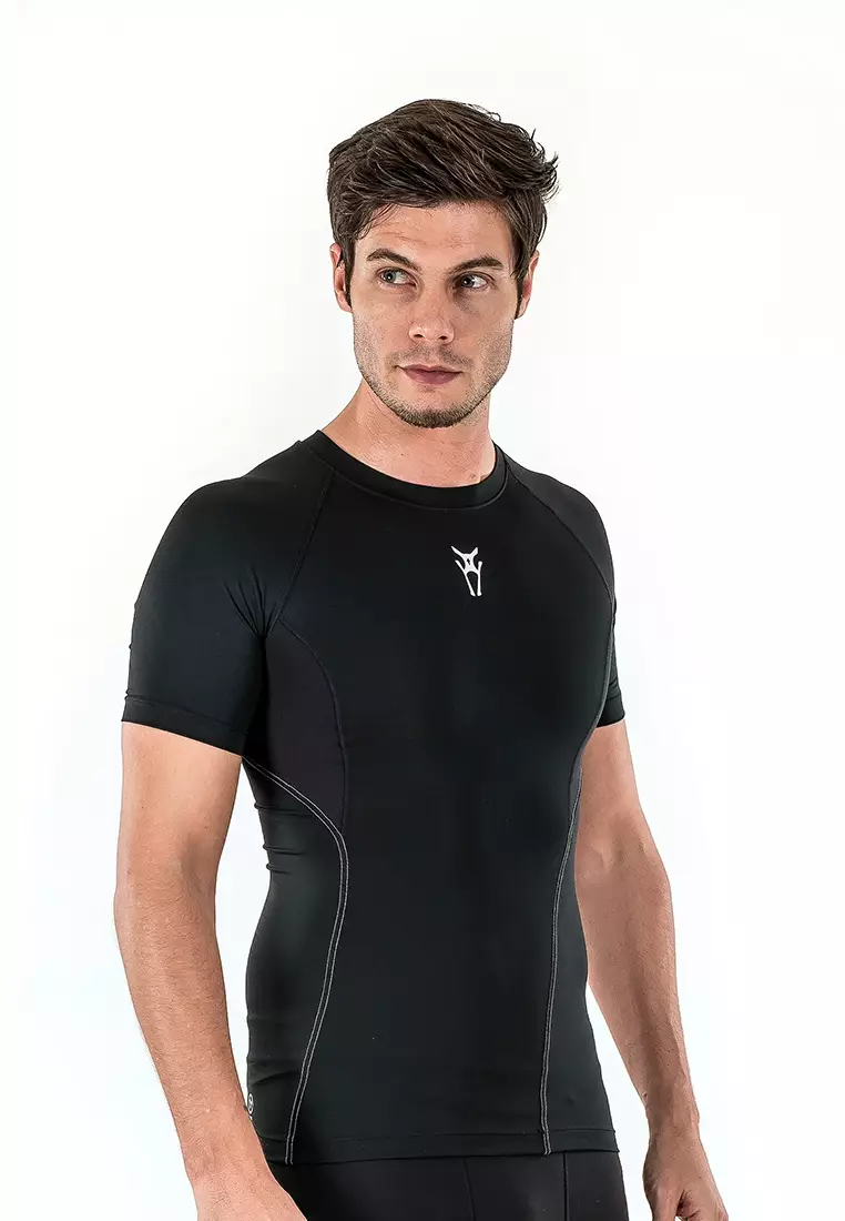 Amnig Men Diligent Compression Short Sleeve Top (Black/White)