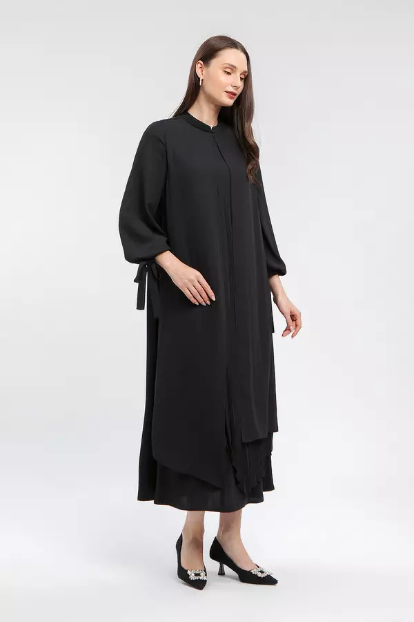 MINIMAL - Ancora - Gamis Lipit Asimetris - Black Warna Black