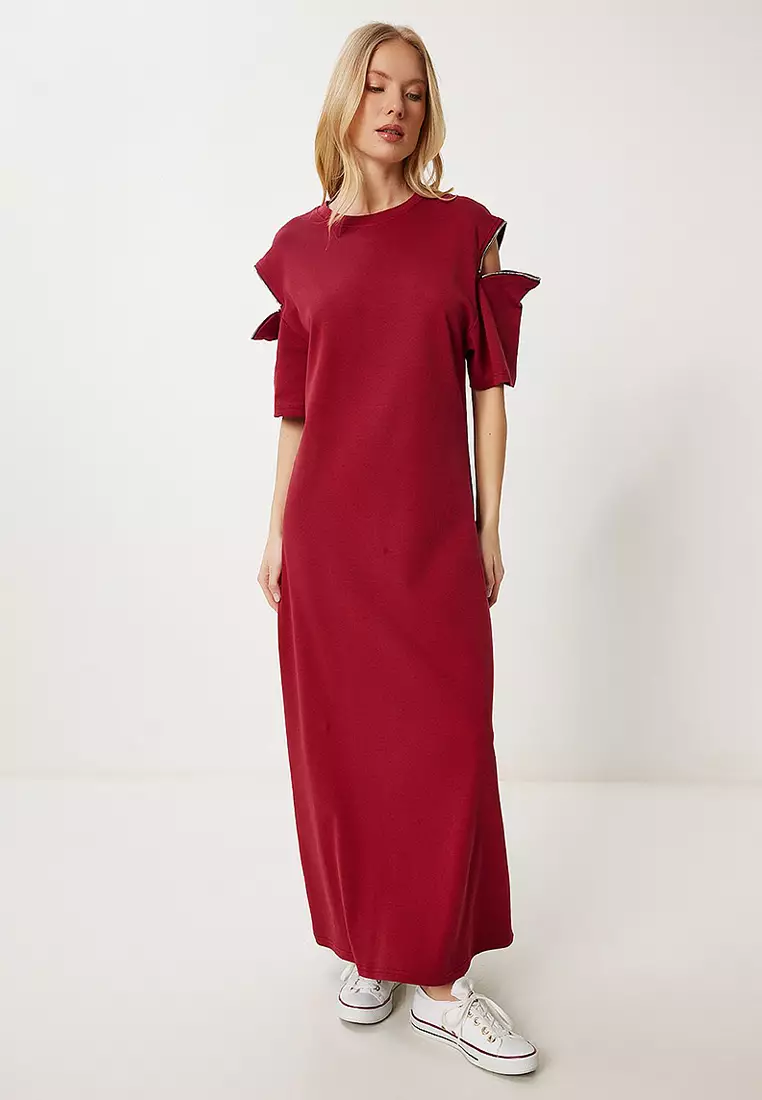 Buy Happiness Istanbul Zipper Detailed Long Loose Knitted Dress