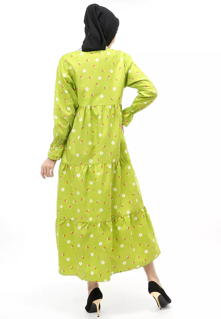 Zahra Gamis Muslimah Wanita Motif Bee Long Sleeve Comfortable To Wear - Green