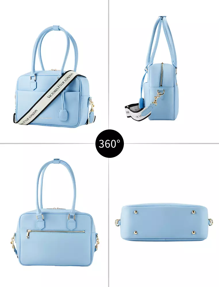 Margaret M Women's Blue Top Handle Handbag: 2-in-1 Microfiber Leather Travel Business Bag (Tablet compatible std. size 10")