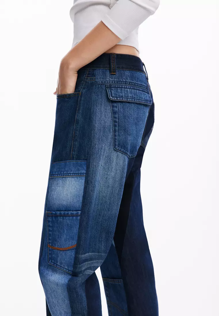 Patch denim pants