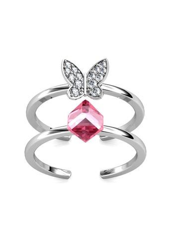 Her Jewellery pink and silver Butterfly Cube Ring - Made with premium grade crystals from Austria 29F0DACA4C205FGS_1